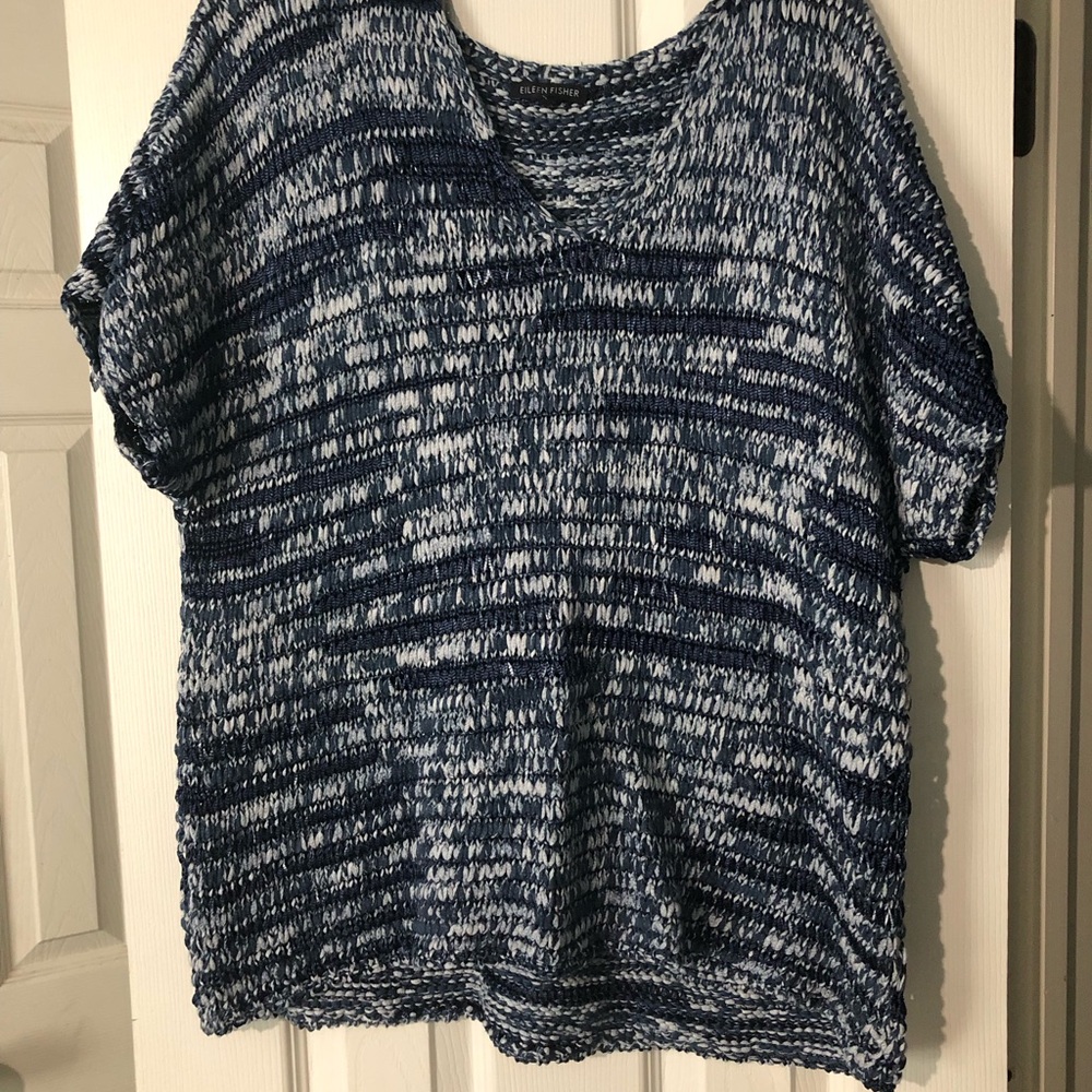 Eileen‎ Fisher Sweater Top Artisanal Brushstroke Cotton Blue Sz XL Lagenlook